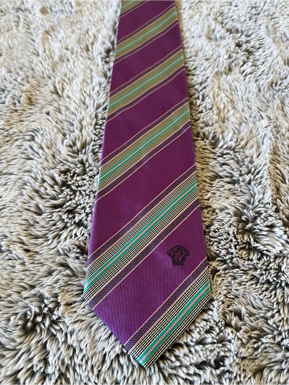 Early 90s Vintage Versace Medusa Head Designer Striped Silk Tie